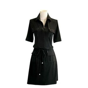 White House Black Market Short Sleeve Drawstring Waist Black Jersey Dress Size 4